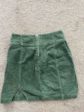 Green Corduroy Mini Skirt with Front Zip